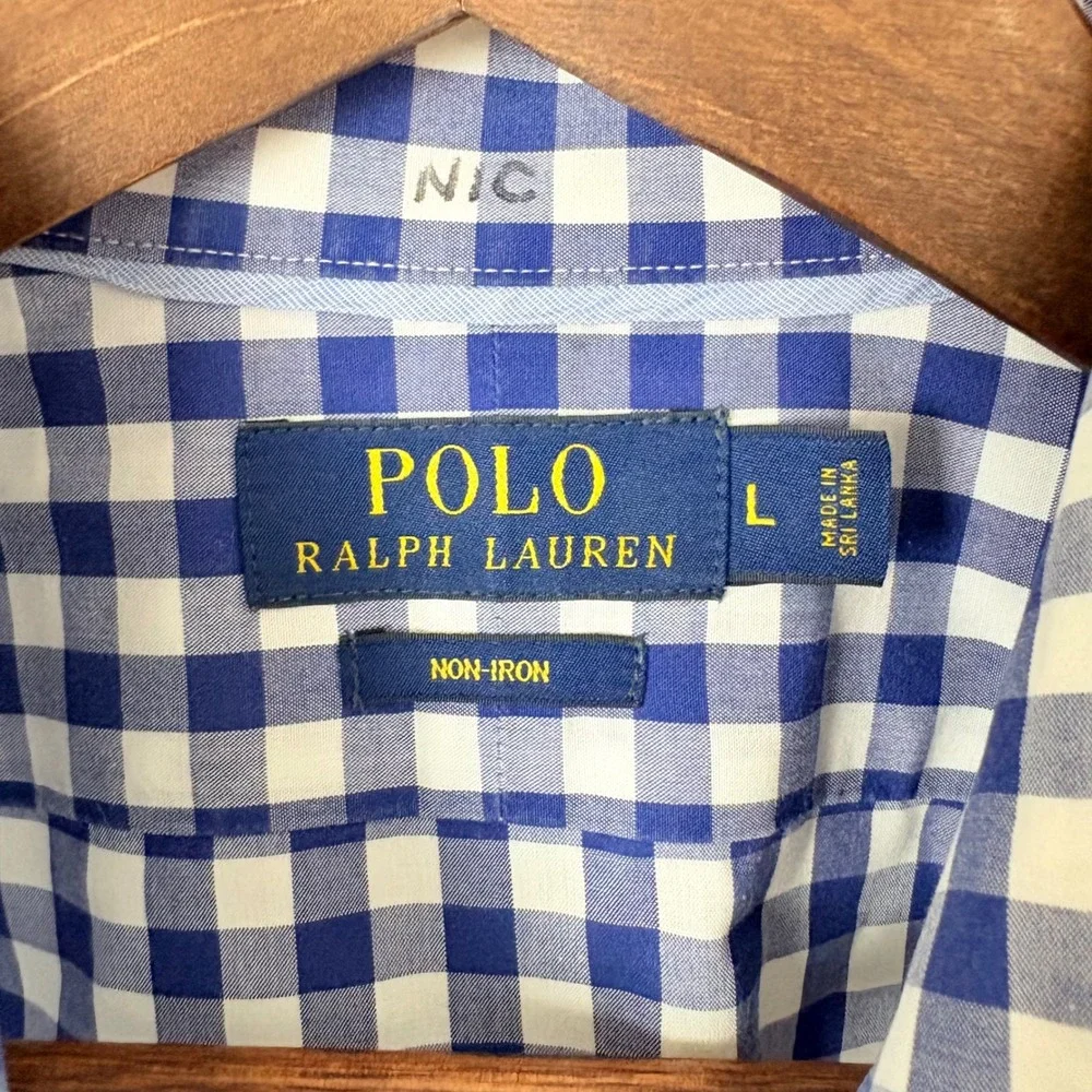 Polo Ralph Lauren Men's‎ L Non Iron Blue Gingham Plaid Check Button Down Shirt